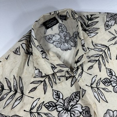 Greg Norman Collection Linen Blend Shirt Mens Large Hawaiian Summer Botanical