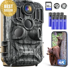 Trail Camera 48MP 4K WiFi Bluetooth Night Vision Motion 0.1S 32GB Waterproof
