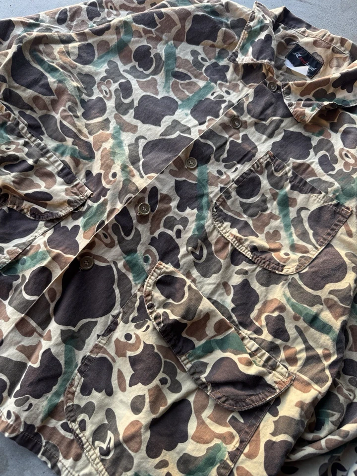 VTG Red Head Shirt Mens S Duck Camo Grunge Crop Boxy Hunting Woodland Button Up - Image 2 of 4