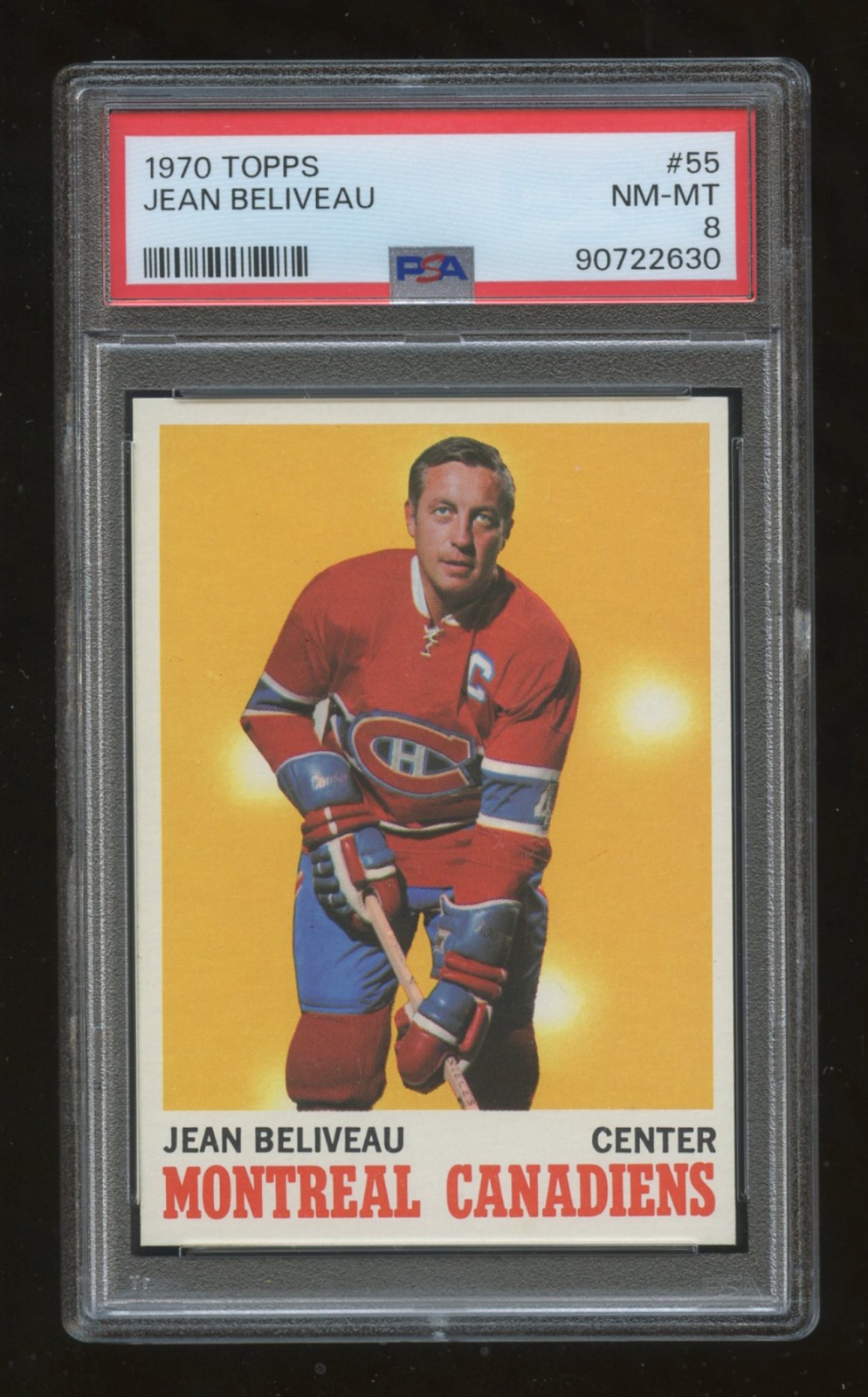 1970 Topps Hockey #55 Jean Beliveau Montreal Canadiens HOF PSA 8 view 1