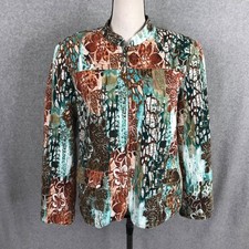 Alfred Dunner Floral Blazer Jacket Size 12 Lined Long Sleeve Zip Cotton