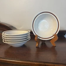 6 - 5.75” Genuine Stoneware Berry Bowl Brown Stripe Ice Cream Fruit Japan SET