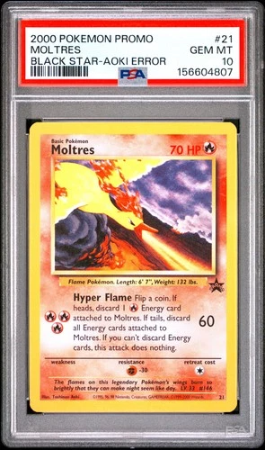 2000 POKEMON PROMO BLACK STAR TOSHINAO AOKI ERR #21 MOLTRES PSA 10