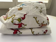 VTG 2011 Pottery Barn Kids The Grinch Christmas Cotton Fitted  Flat Sheet Set