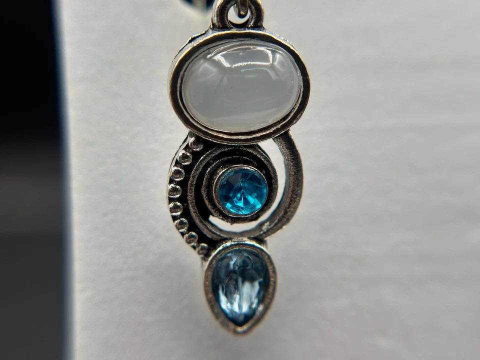 Pendientes colgantes trío de vidrio tono plata piedras estilo azul y ópalo Y2K Boho Foto 3 de 4