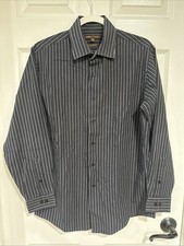 BCBG Attitude Men's MED Modern Fit Long Sleeve Dress Shirt Gray Multi Stripe