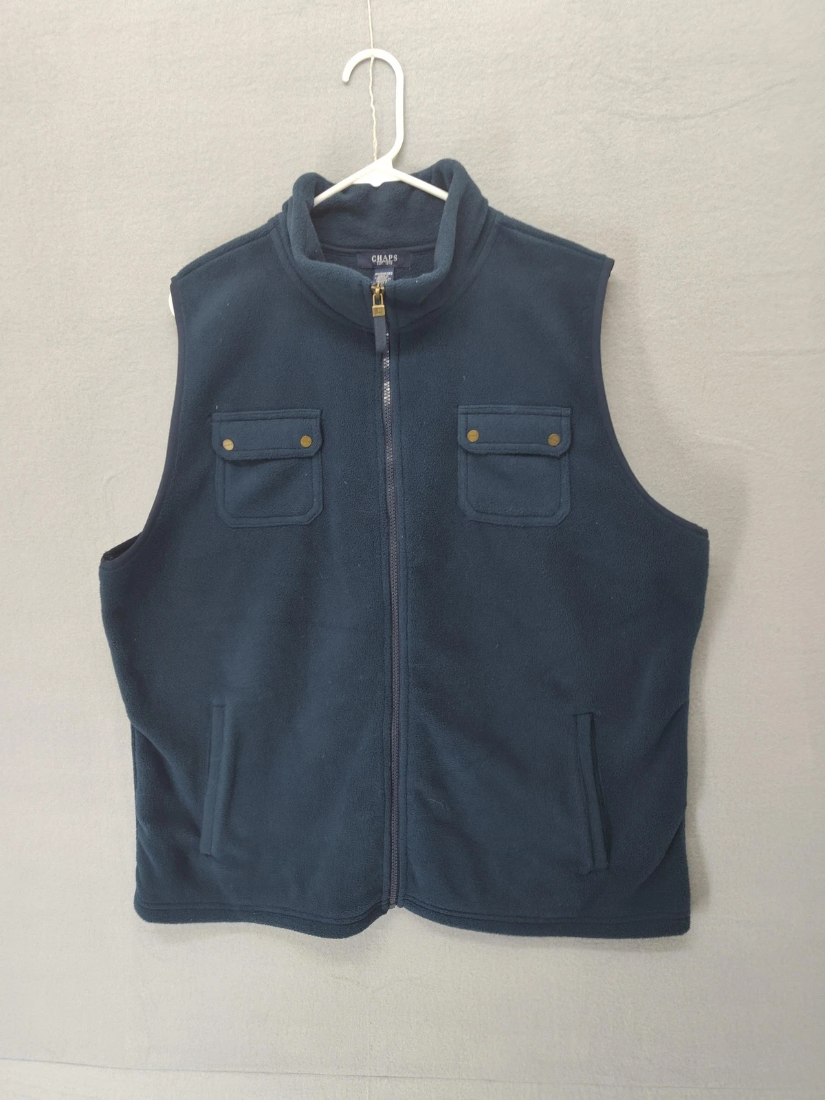 Chaps Vest Men 2XL Green Fleece Full Zip Pockets Outdoor Casual Sleeveles Jacket