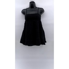 ZARA Women's Black Textured Straight-Neck Spaghetti Strap A-Line Mini Dress SZ S