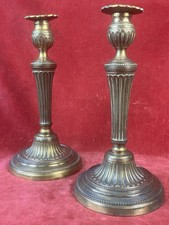 Paire De Bougeoirs Anciens Bronze Laiton XVIII°/XIX° Style Louis XVI