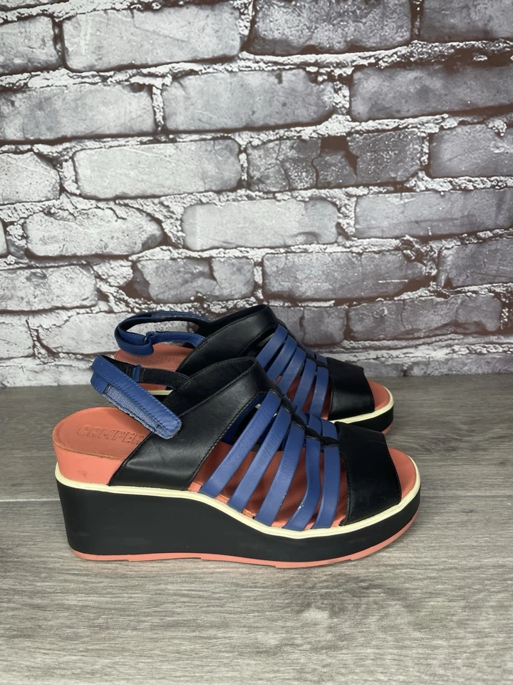 Женские босоножки Camper Tropic черные синие кожаные с ремешком на лодыжке на танкетке размер 36 ЕС/6 М США - Изображение 3 из 4