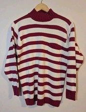 VTG American Weekend Knit Sweater Dark Pink White Made In Hong Kong Women's M