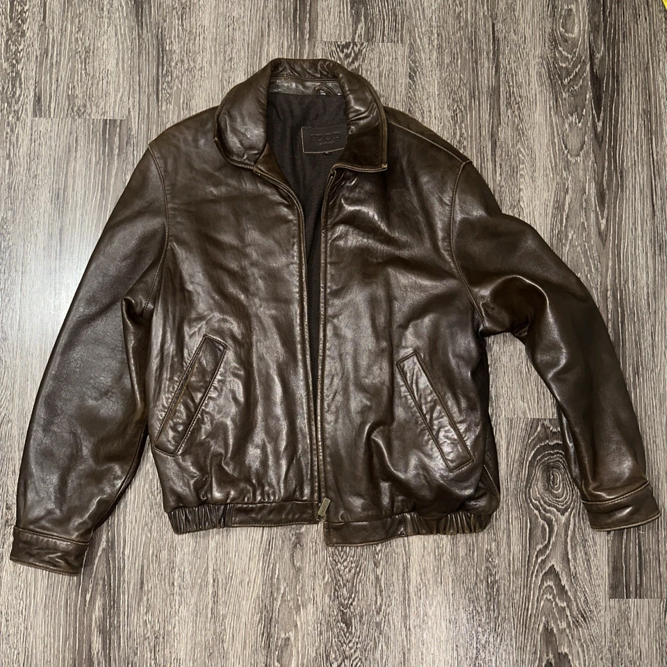 Chaqueta de cuero marrón IZOD para hombre talla L grande Foto 2 de 4