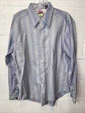 Robert Graham Shirt White Blue Geo Floral Long Sleeve Flip French Cuff Men s Lg