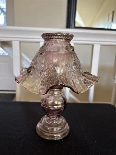 Fenton Art Glass Cabbage Roses Fairy Candle Lamp 3 Pieces Iridescent Dusty Pink