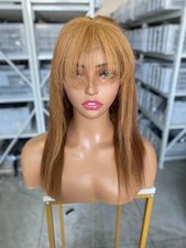 Bangs 14in Light Brown Straight 13x4 Transparent Lace Front Wig Human Hair Women