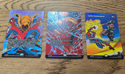 MTG Spider-Man Quellmaterial Folie x3 Saw In Half Tangle Goblin Bombardement NM