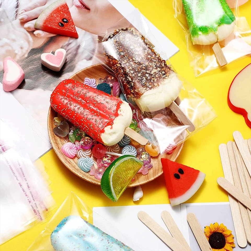 Juego de 400 palos de helado y 200 bolsas de celofán autosellantes transparentes Foto 4 de 4