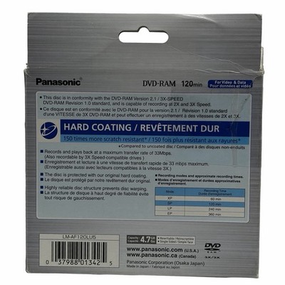 Panasonic LM-AF120LU5 DVD Ram Disc 120 Minute Hard Coating 5 Pack