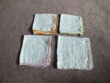 Collectible Handkerchief Set 4 Tatted Crochet Trim 10-14" NICE