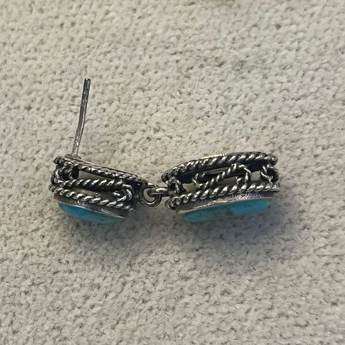 Vintage Barse Sterling Silver and Turquoise Drop Earrings, 925 Thai, Pierced Ear - Picture 5 of 5