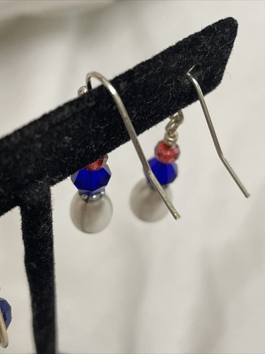 Lot Blue Crystal Pearl Hoop and Dangle Earrings Silver Gold Pierced - Picture 7 of 11