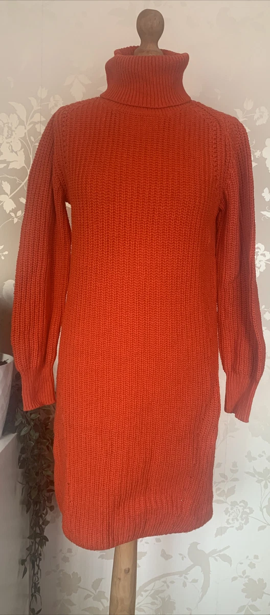 Yes Lola Orange Roll Neck Knit Jumper Dress Size S 6