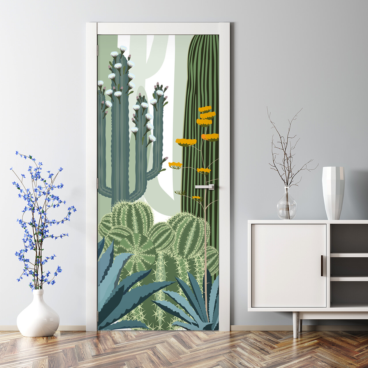 Self-adhesive reusable cactus door decal bubble-free wallpaper