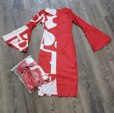 Women Aesthetic Geometric Bodycon Midi Dress Long Flared Sleeve Crewneck