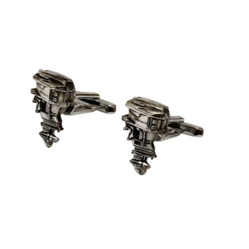 Vintage Hickok USA Detailed Outboard Fishing Boat Motor Silver Tone Cuff Links