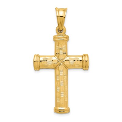 Solid 14k Yellow Gold Hollow Diamond-cut Cross 44mm Large Necklace Pendant2.05gm