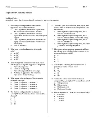 Chemistry ExamView Word test banks High School Science Grade 9 10 11 12