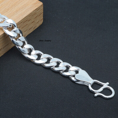 Pure S999 Fine Silver Chain Women Men 12mmW Curb Link Bracelet 60
