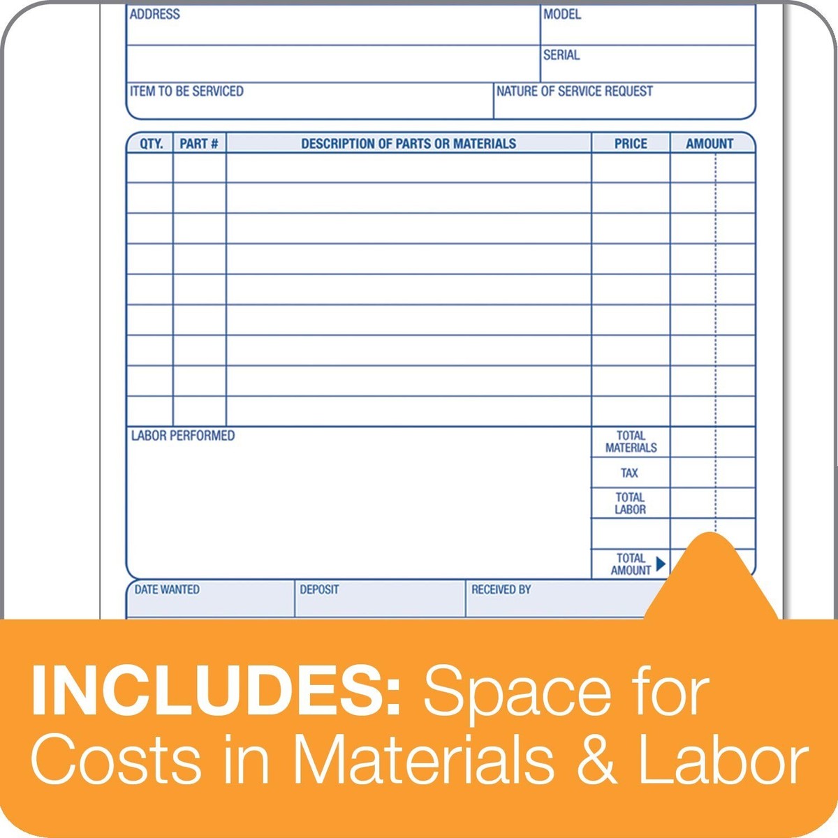 Adams Repair Order Book, 3-Part Carbonless, White/White/White, 5-9
