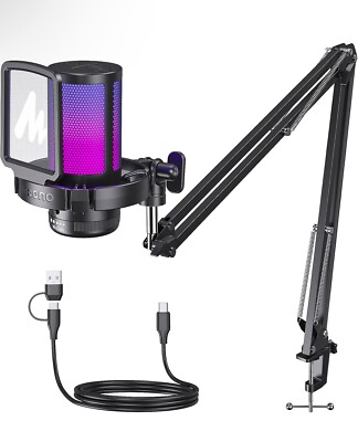 Maono Gaming LED USB Mic With Noise Cancelling Boom Arm Bundle