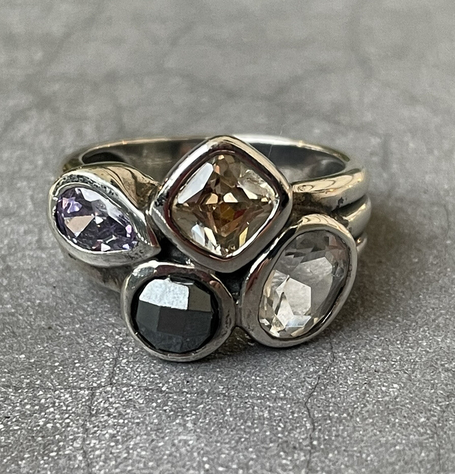Silpada Sterling 925 Silver Wine Flight CZ Hematite Quartz Ring R2206