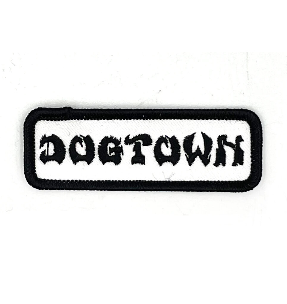 Dogtown Skateboard Patch Work Logo White/Black 1" x 3"