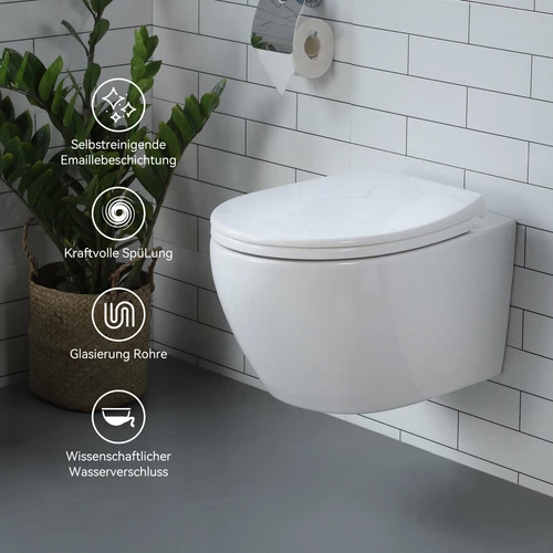 Wand Bidet Set oder Spülrandloses Hänge WC Toilette abnehmbar Soft Close Sitz - Bild 12 von 35
