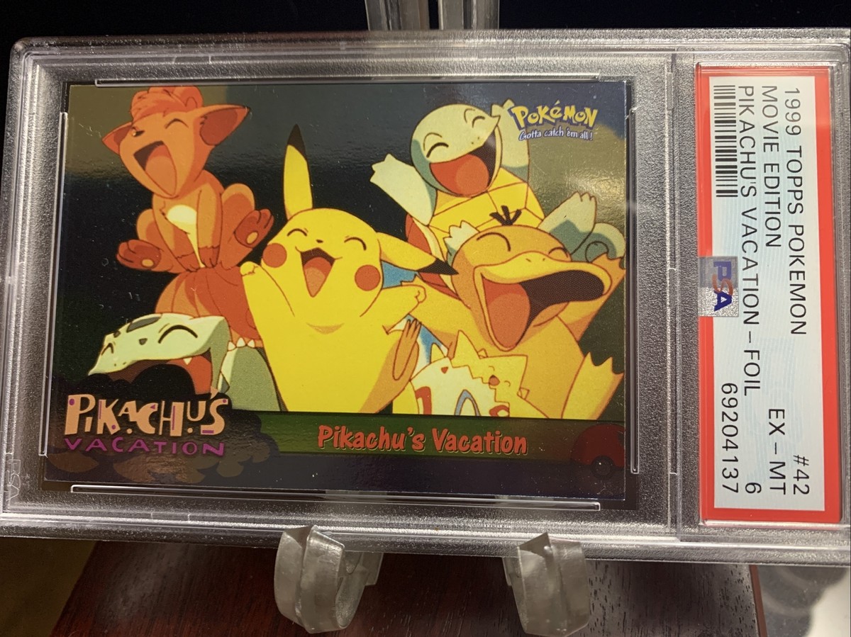 1999 Topps Pokémon movie edition 42 Pikachu's Vacation-Foil PSA EX