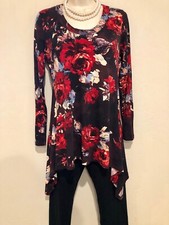 Karen Kane Tunic top handkerchief hem Gorgeous print Rare sz LARGE EUC!