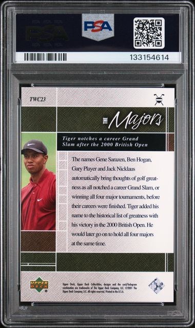 2001 Upper Deck Golf Tiger Woods Collection Rookie RC #TWC23 PSA 8 view 2