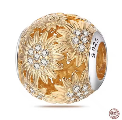 Gelbe runde Sonne S925 Sterlingsilber Charm für Armband oder Anhänger Planet