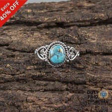 Blue Copper Turquoise Gemstone 925 Silver Engagement Band Promise Mother Ring