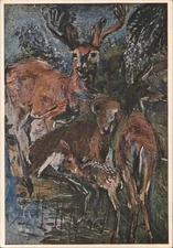 Oskar Kokoschka Deer Painting,Expressionist Art Medici Society Vintage Postcard