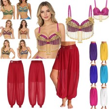 US Womens Arab Princess Belly Dance Harem Pants/Tops Tassels Bustier Sequins Bra