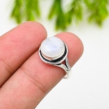 Rainbow Moonstone Gemstone 925 Sterling Silver Handmade Jewelry Ring For Gift