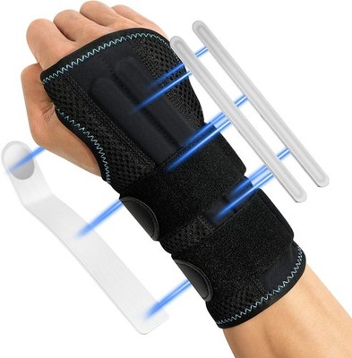 Handgelenkstütze mit 3 Schienen, Atmungsaktiv und Verstellbar, L/XL, Rechte Hand