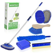 62'' Car Wash Brush With Long Handle - Chenille Microfiber Mop Mitt, Blue