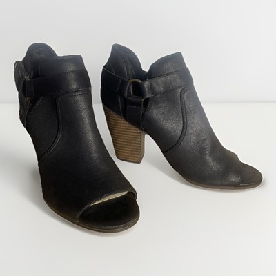 Fergalicious Reese Peep Bootie Woman Size 8M Black Open Toe Dress Sandal