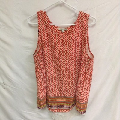 MOA MOA Women's Sleeveless Blouse Orange White Aztec Print Size XL