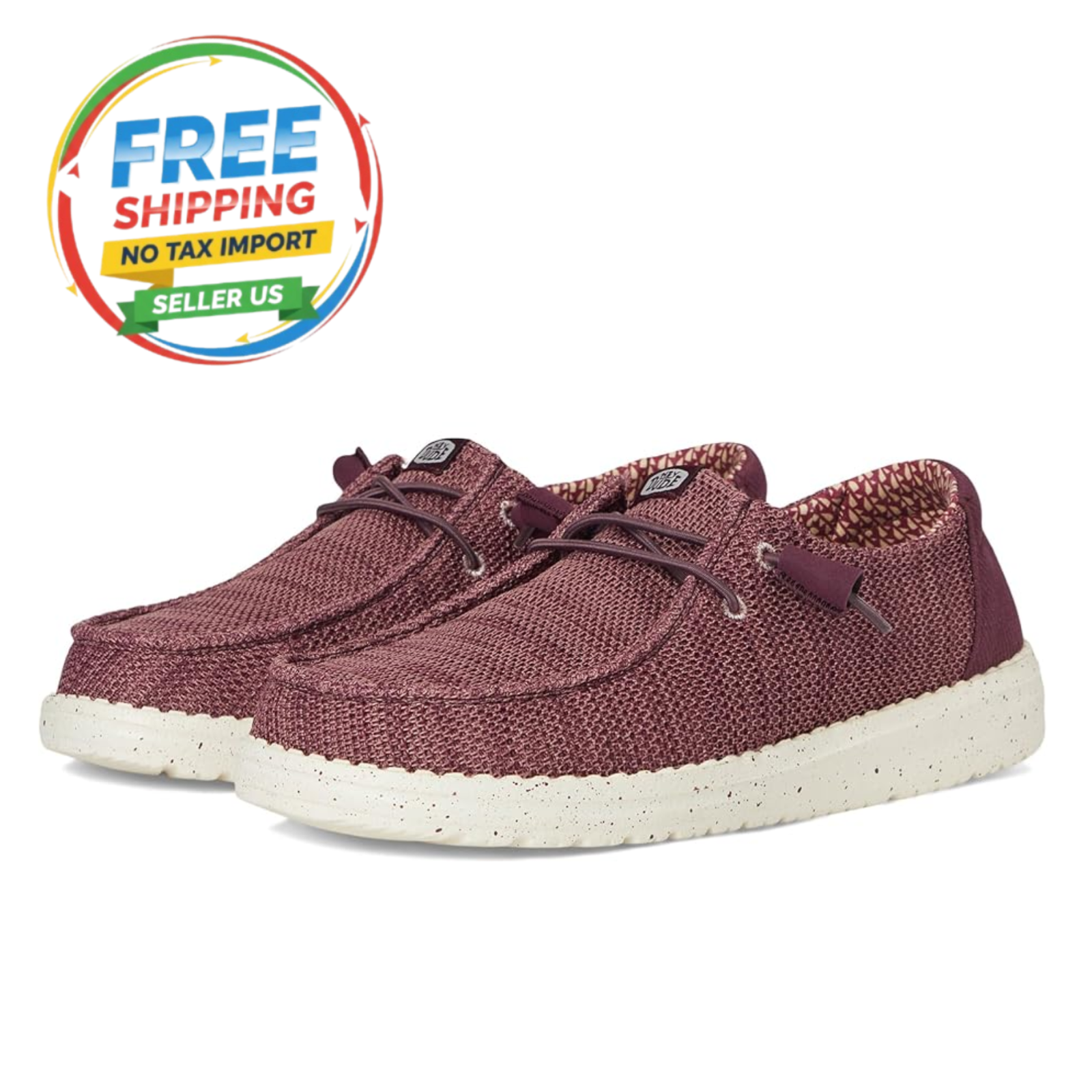 Hey Dude Women's Wendy Stretch Sox, Burgundy, Medium Width, US Shoes Size New